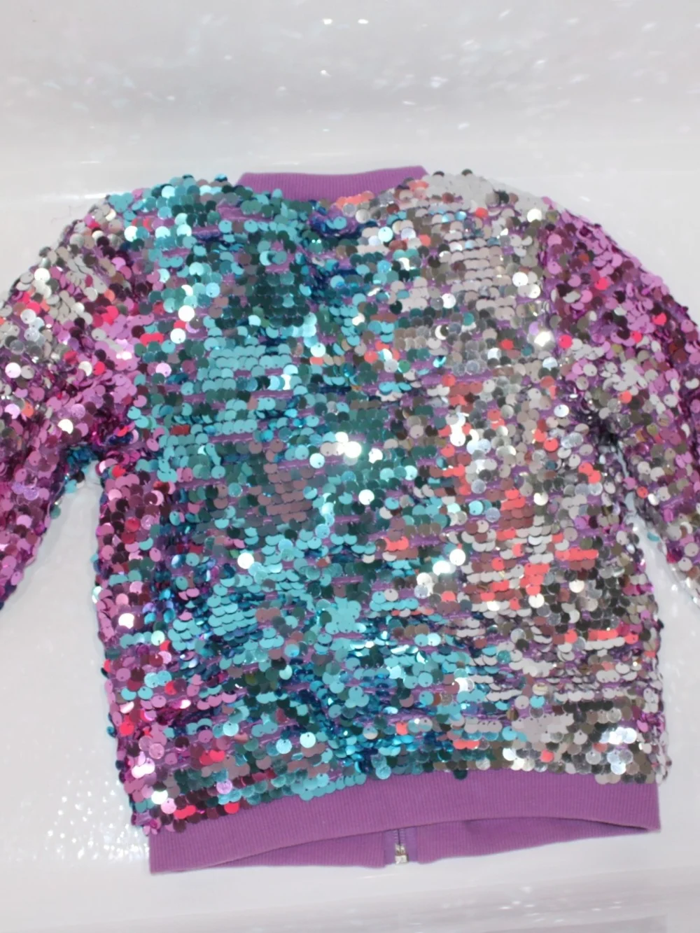 More Than Magic Kids Sequin Zip Cover-Up Jacket in Purple & Teal